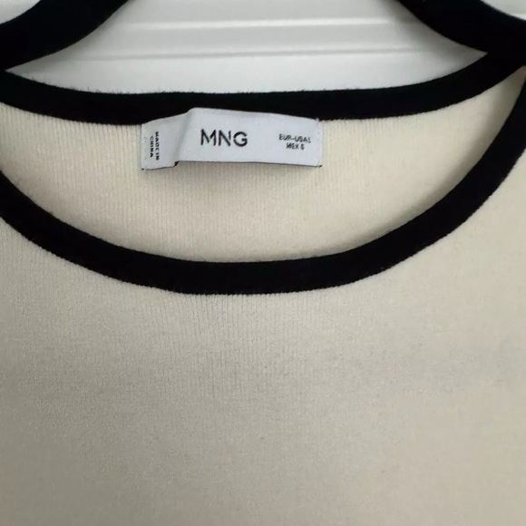 MANGO MNG women’s crewneck beige & black trim knit sweater Large 10 12 - Picture 3 of 3